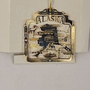 24k Gold Plated Brass State Of Alaska New Open Box Christmas Ornament